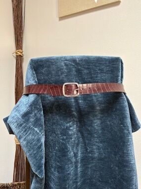 New York & Company Croc-Embossed Brown Leather Belt with Silver Buckle